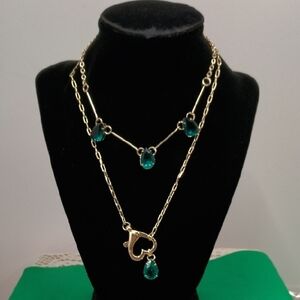 Chic Gold Toned Necklace with Teal Highlights